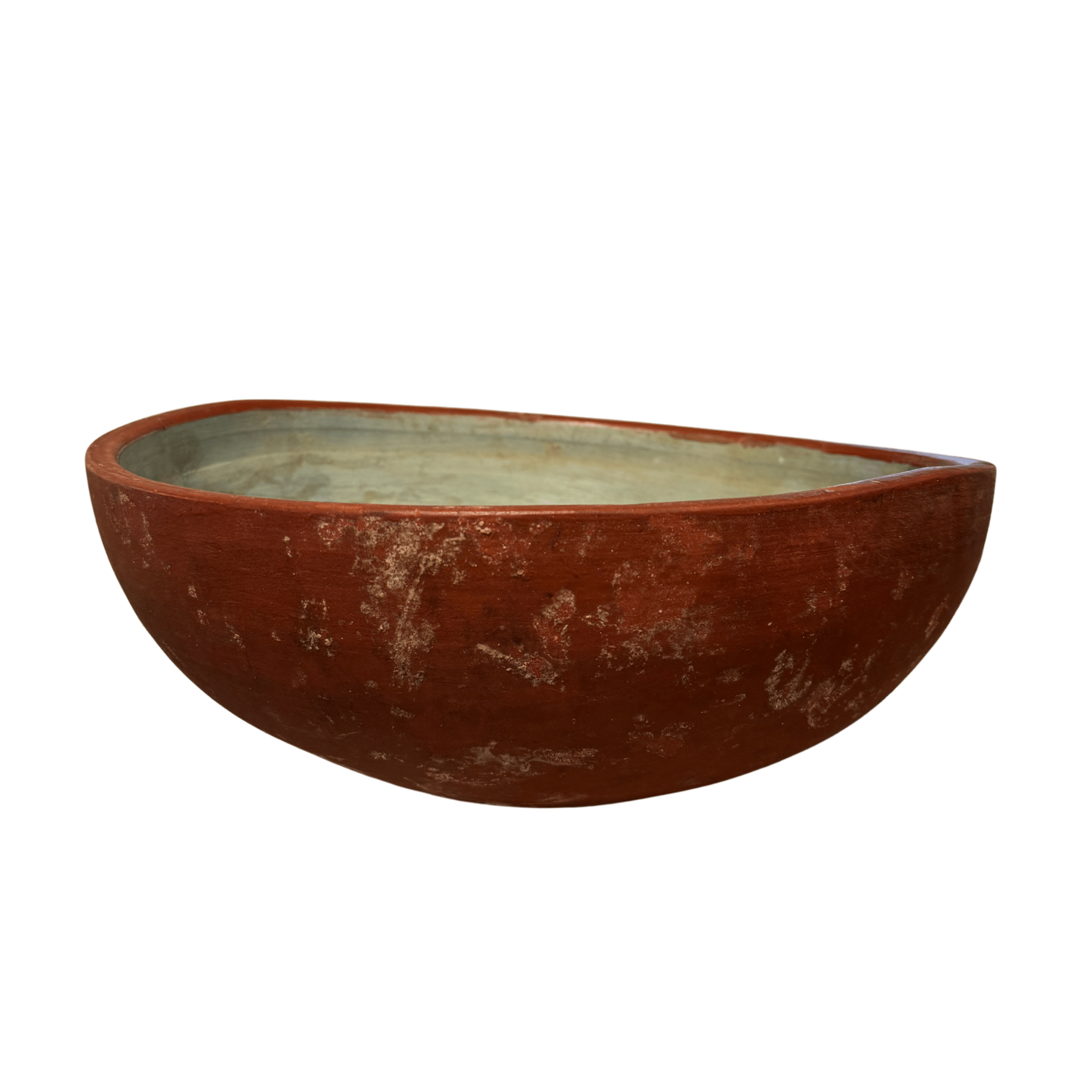 Vintage wooden bowl red and blue — hand-painted, white background