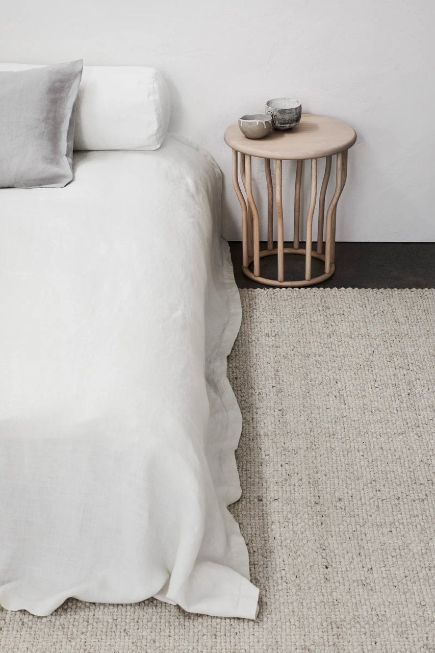 Winnow Rug by Armadillo, handwoven wool flatweave rug, styled in a room at Calimia Home