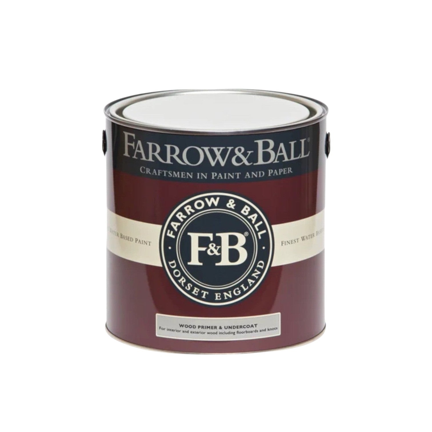 Calimia Home Farrow & Ball wood primer and undercoat paint tin in a deep red tone for interior and exterior wood.