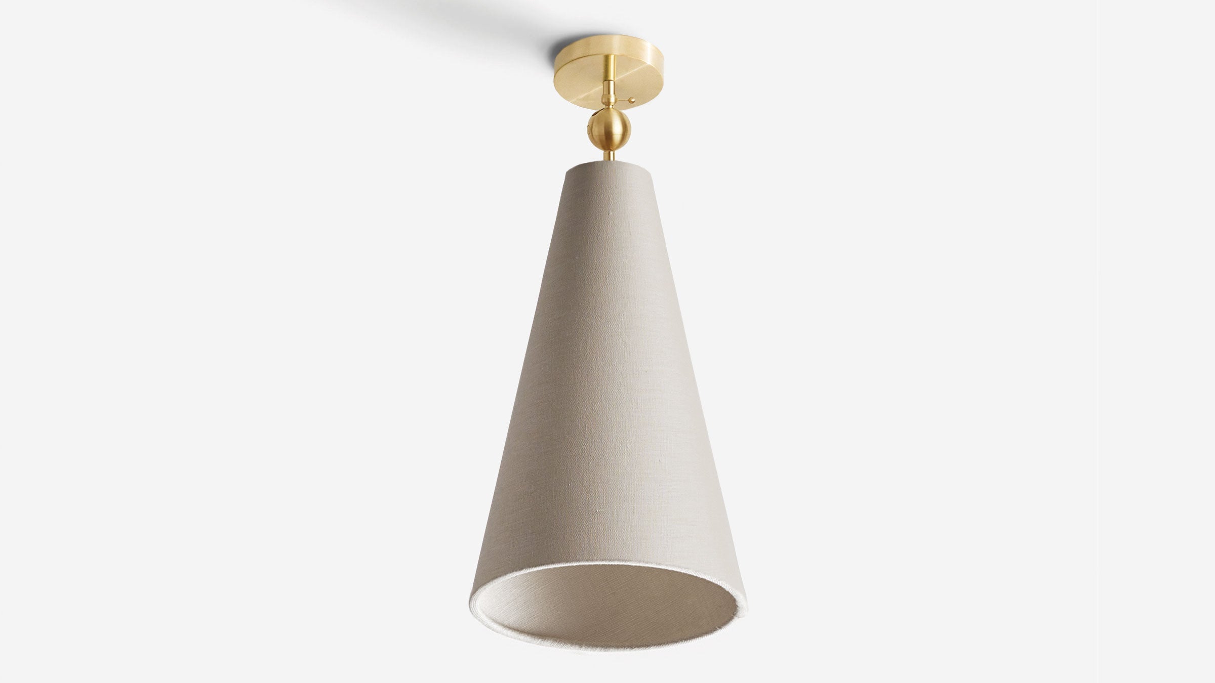 Workstead Pendolo Flush Mount Large, Hewn Brass with Natural Linen shade
