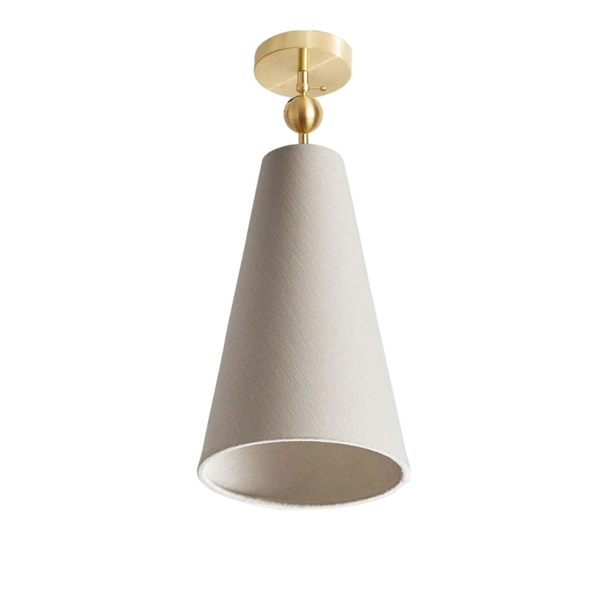 Workstead Pendolo Flush Mount Medium, Hewn Brass with Natural Linen shade