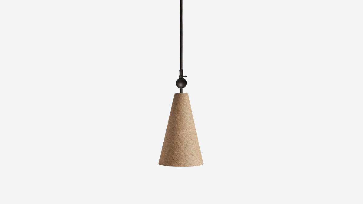 Workstead Pendolo Pendant I Large, Hand Finished Bronze with Natural Burlap shade