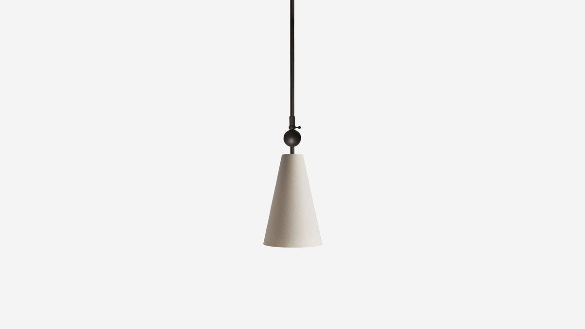 Workstead Pendolo Pendant I Medium, Hand Finished Bronze with Natural Linen shade