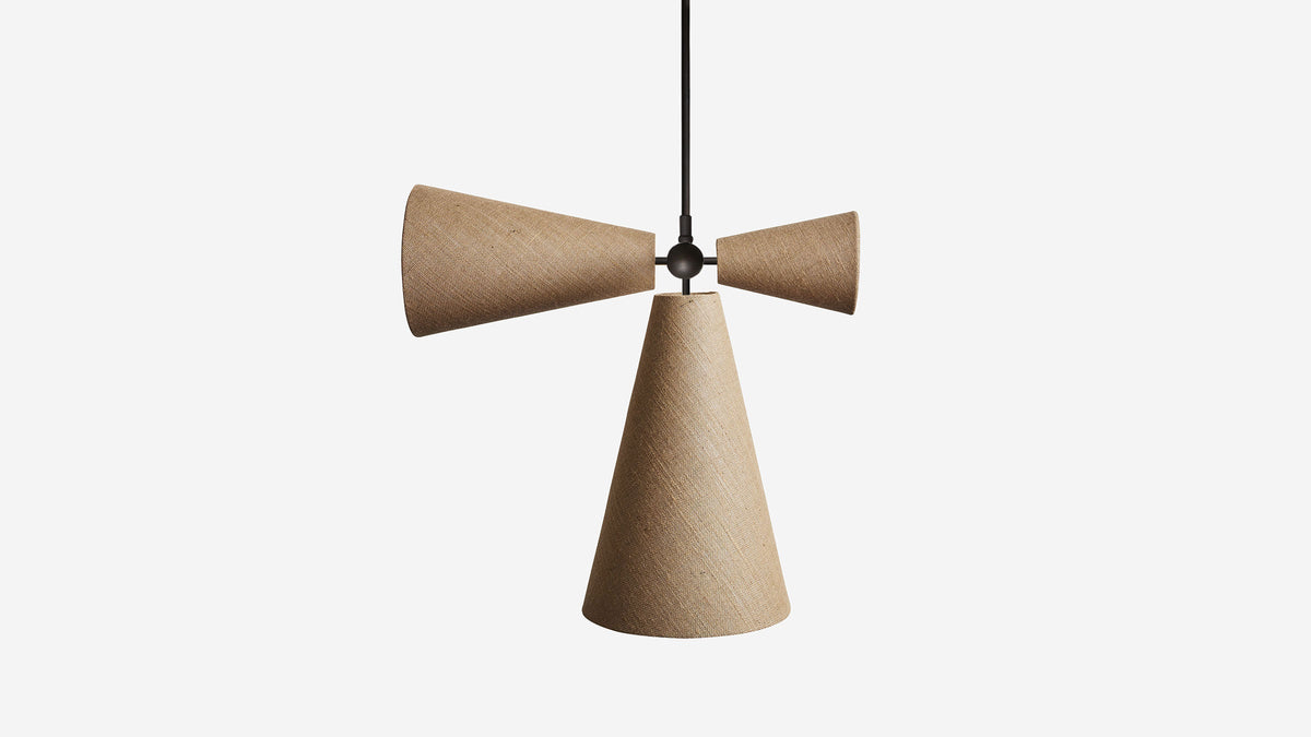 Workstead Pendolo Pendant III, Hand Finished Bronze with Natural Burlap shade
