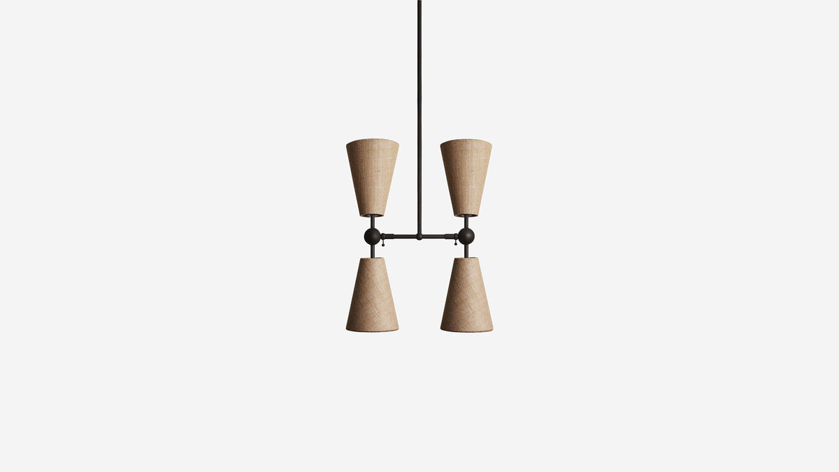 Workstead Pendolo Pendant IV Small, Hand Finished Bronze with Natural Burlap shade
