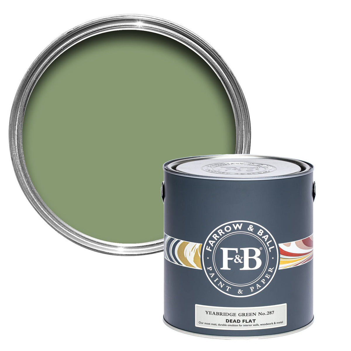 Farrow & Ball Yeabridge Green No.287 paint tin and color swatch