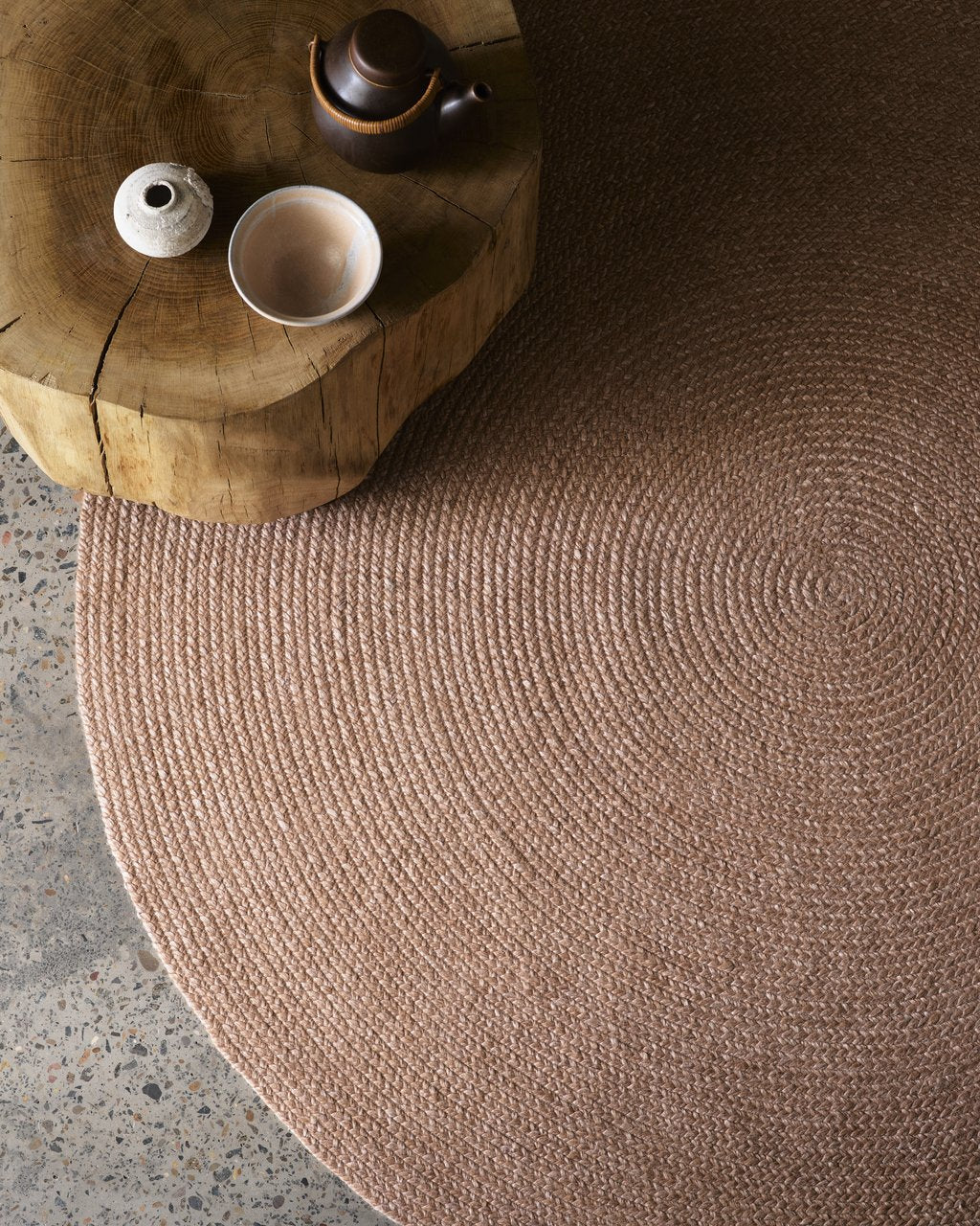 Braid Rug by Armadillo, hand-braided wool blend rug, styled in a room at Calimia Home