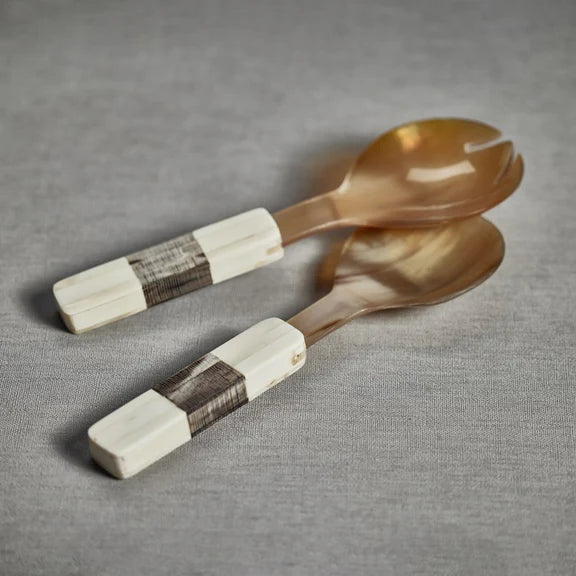Horn & Bone Etched Handle Salad Servers