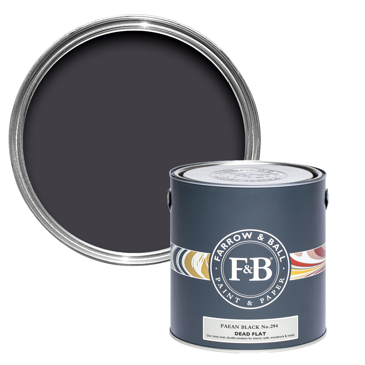 Paean Black No.294 paint tin and swatch