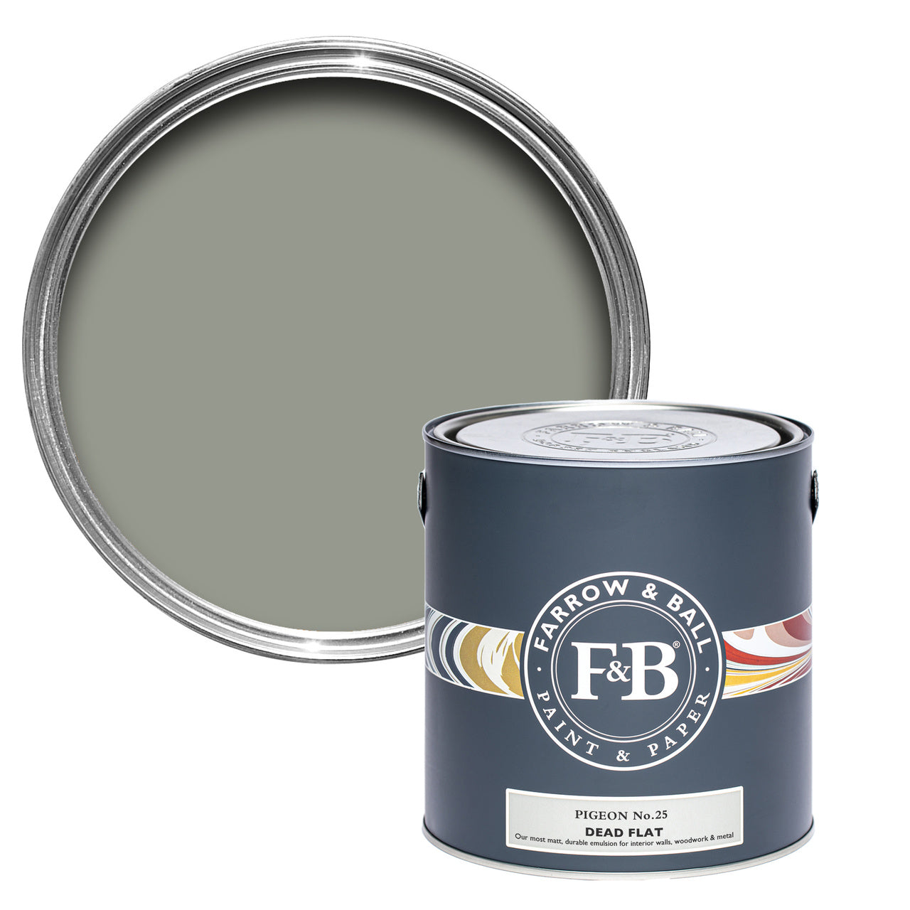 Pigeon No.25 paint tin and swatch