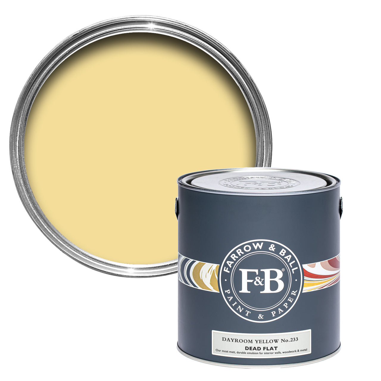 Dayroom Yellow No.233 paint tin and swatch