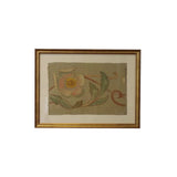 Framed hand-painted scrollwork fragment in gilt frame
