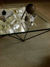 Armadillo Agra Rug in Artichoke, overhead view of the hand-knotted wool weave and edge finish