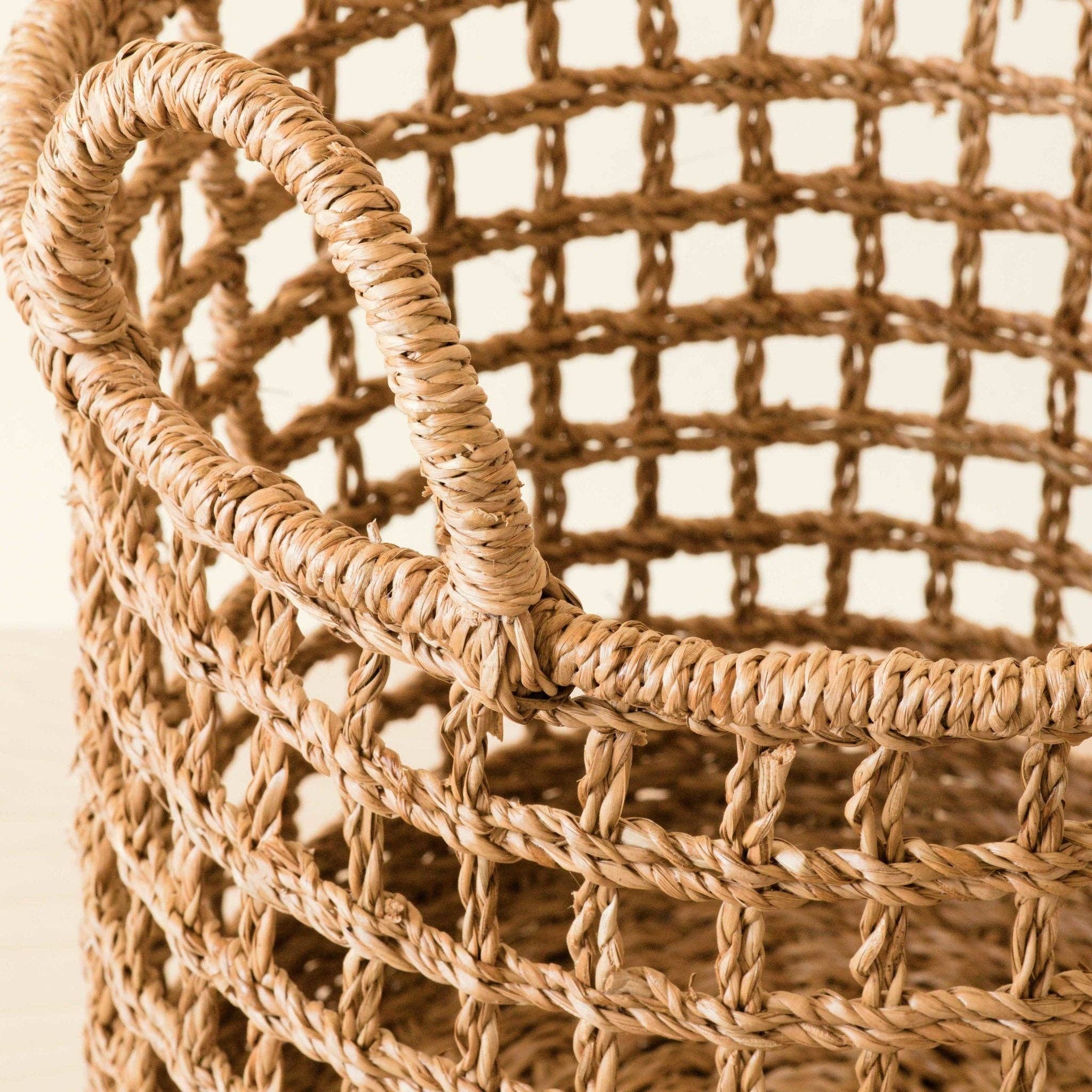 Set of 3 Open Weave Baskets with Handle - Brown