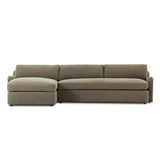 Aurelia 2-piece chaise sectional in Broadway Olive muted olive green linen, left-facing chaise, front view showing sloping track arms and boxed cushions