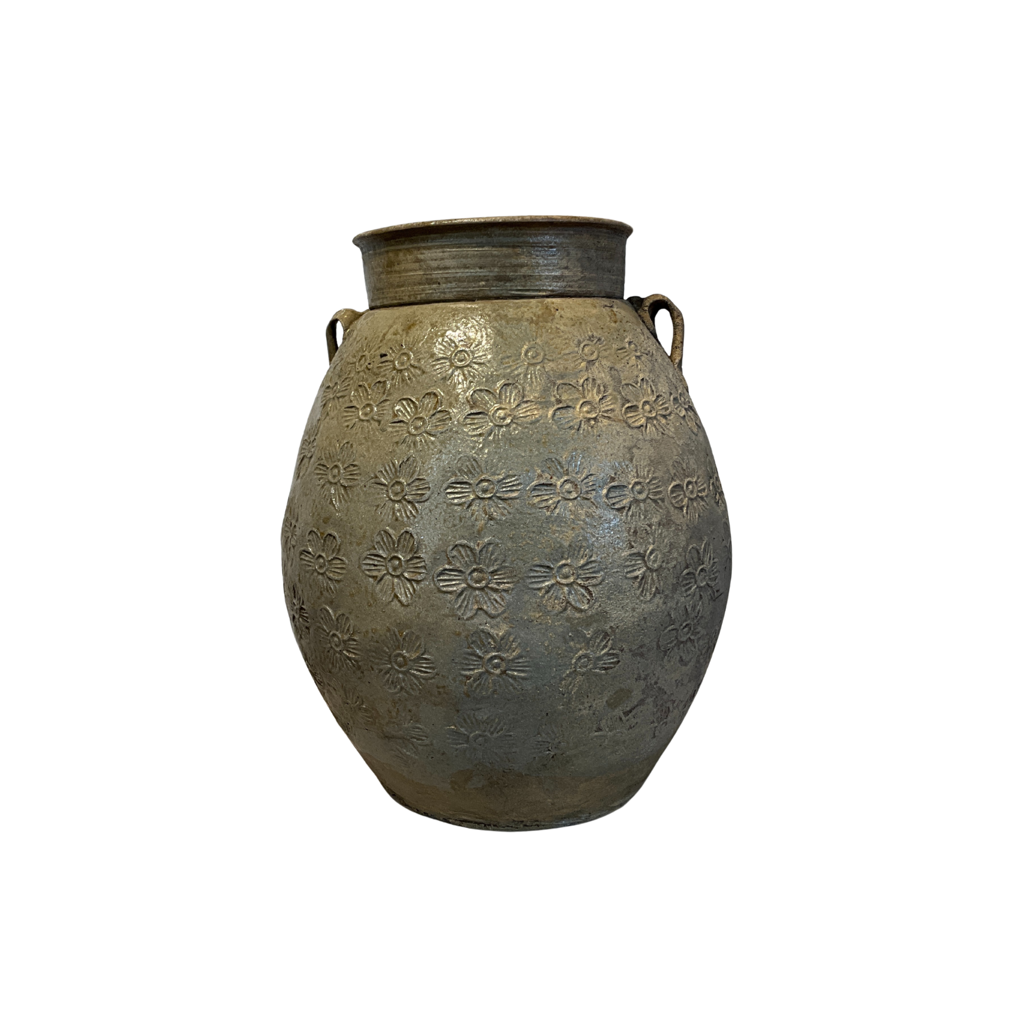 Vintage Ceramic Jar with Floral imprints and handles