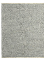 Armadillo Minuet Rug in Skylark, overhead view of the hand-knotted clipped wool weave and edge finish
