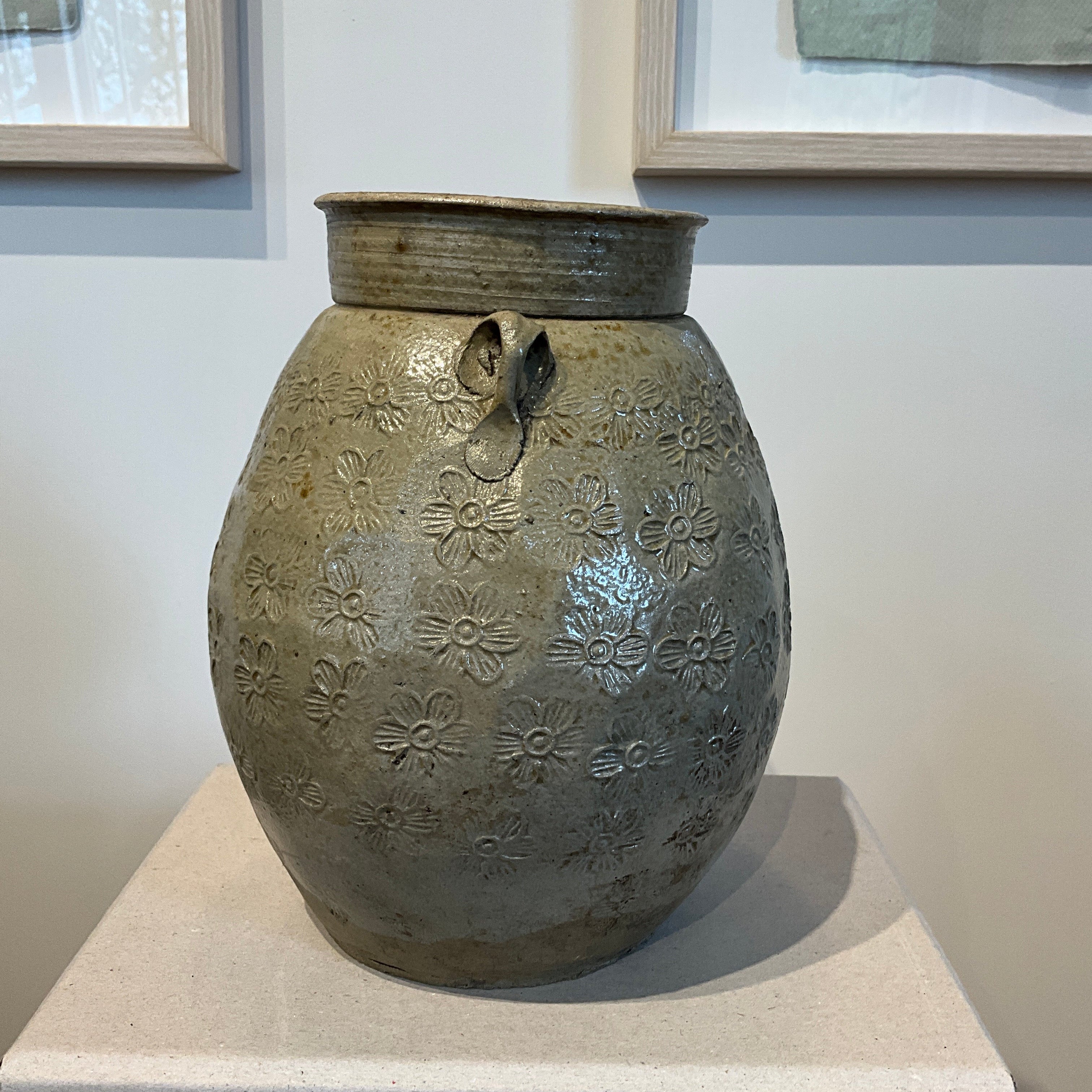 Vintage Ceramic Jar with Floral imprints and handles