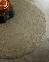 Armadillo Braid Rug in Oregano, detail of the wool and viscose blend weave and texture