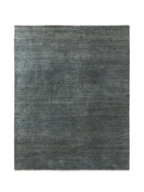 Armadillo Agra Rug in Marlin, overhead view of the hand-knotted wool weave and edge finish