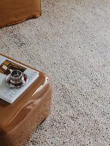 Armadillo Meadow Rug in Driftwood, a second view of the hand-knotted wool rug in a styled interior