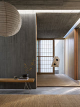 Armadillo Reed Rug in Natural, handwoven jute flatweave rug shown in a room setting