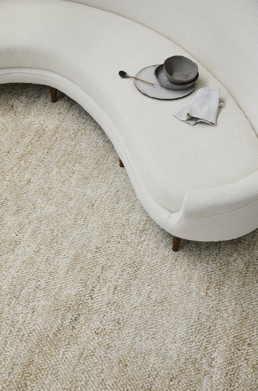 Acacia Rug by Armadillo, hand-knotted wool and jute rug, styled in a room at Calimia Home