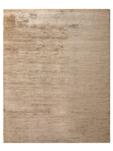 Armadillo Staccato Rug in Latte, overhead view of the hand-knotted silk and linen weave and edge finish