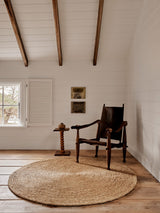 Armadillo Lucine Nook Rug in Natural, overhead view of the hand-braided jute weave and edge finish