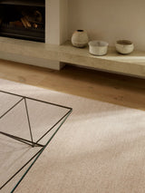 Armadillo Aspen Rug in Sandstorm, a second view of the handwoven soumak wool rug in a styled interior