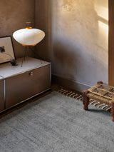 Armadillo Petra Rug in Arctic, overhead view of the hand-knotted new zealand wool weave and edge finish