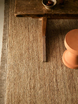 Armadillo Mojave Rug in Natural, overhead view of the hand-knotted jute weave and edge finish