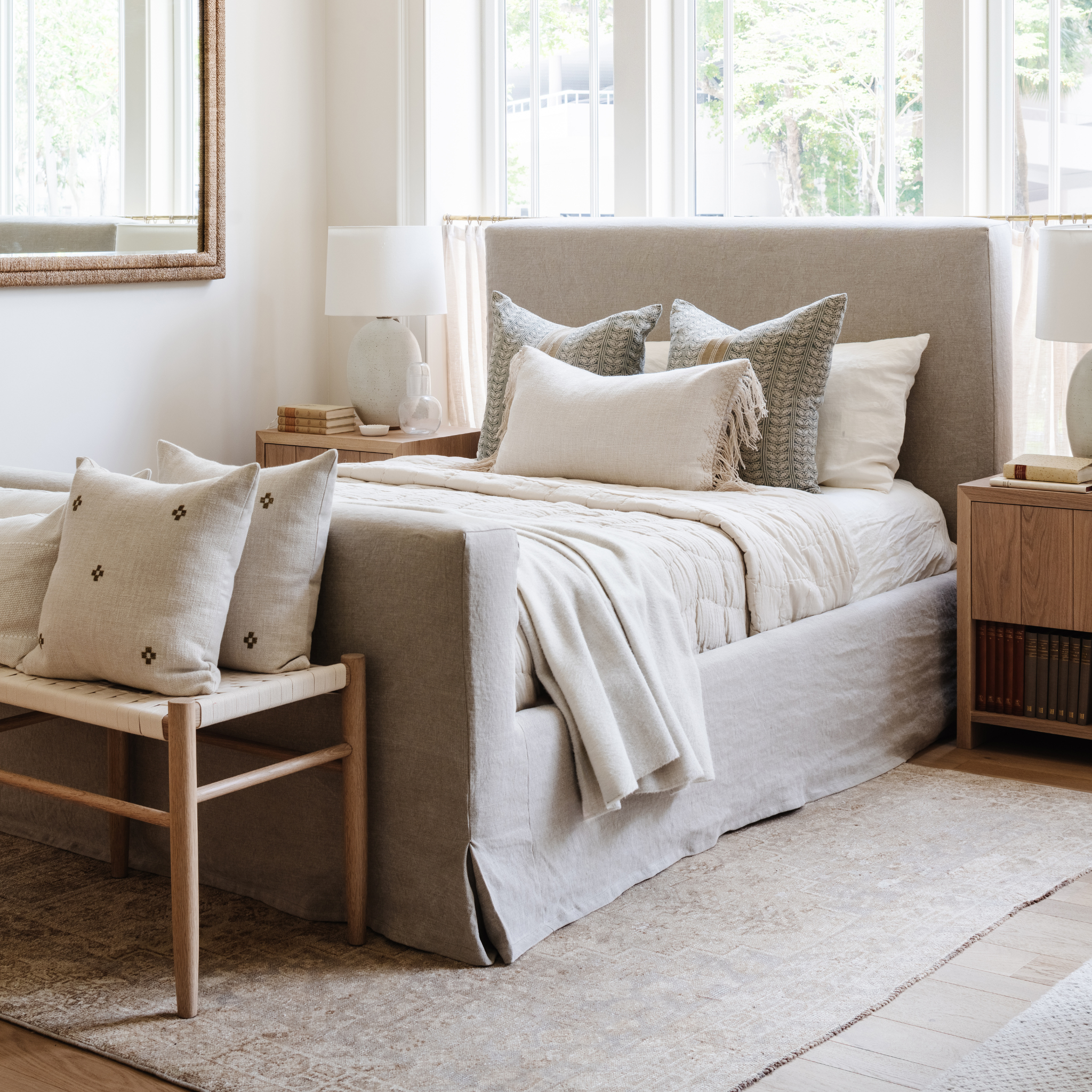 Gaon Bench - White Oak & White Canvas