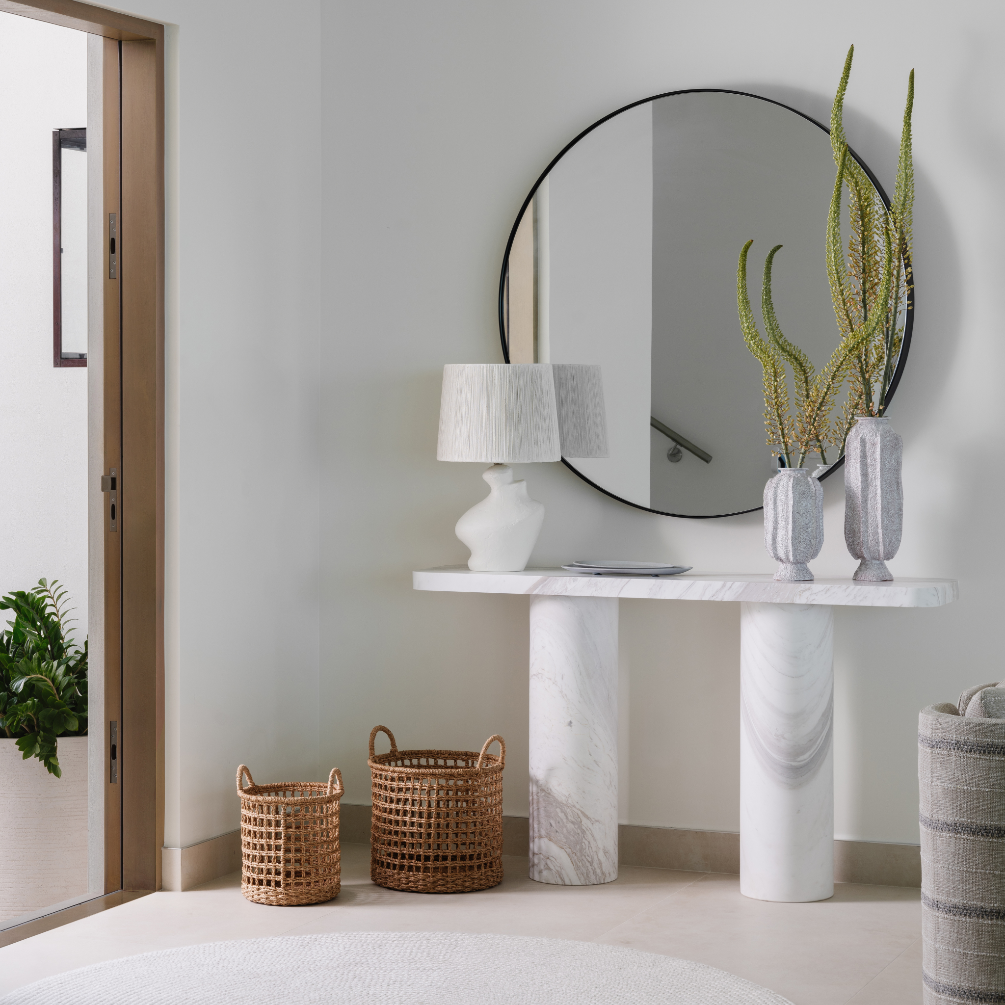 Set of 3 Open Weave Baskets with Handle - Brown