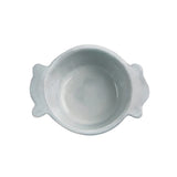 Il Buco Assisi hand-glazed ceramic bowl in dove grey with side handles, viewed from above.