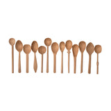 Sir Madam set of thirteen hand-carved beechwood spoons in various shapes and sizes for kitchen use.