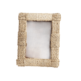 Abaca Rope Photo Frame styled on a shelf showing textured rope border