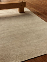 Armadillo Alma Rug in Cumulus, overhead view of the hand-knotted wool and silk weave and edge finish