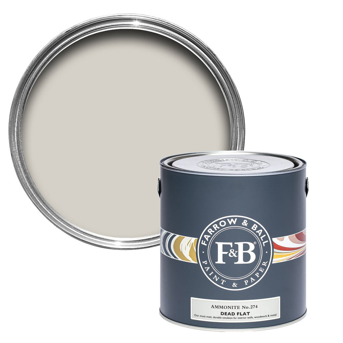 Farrow & Ball Ammonite No.274 paint tin and color swatch