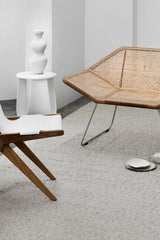 Armadillo Andes Rug in Parchment, overhead view of the handwoven wool flatweave weave and edge finish