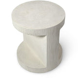 Calimia Home Andros outdoor side table with a white textured stonecast base and inlaid white agate top.