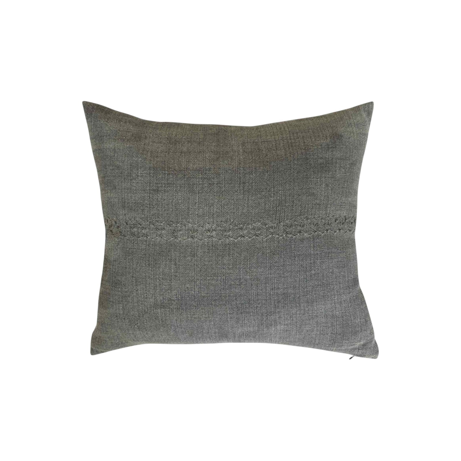 Annika Gray Pillow by One Bi One — gray Belgian linen with wool hand embroidery, handcrafted in Gothenburg, Sweden