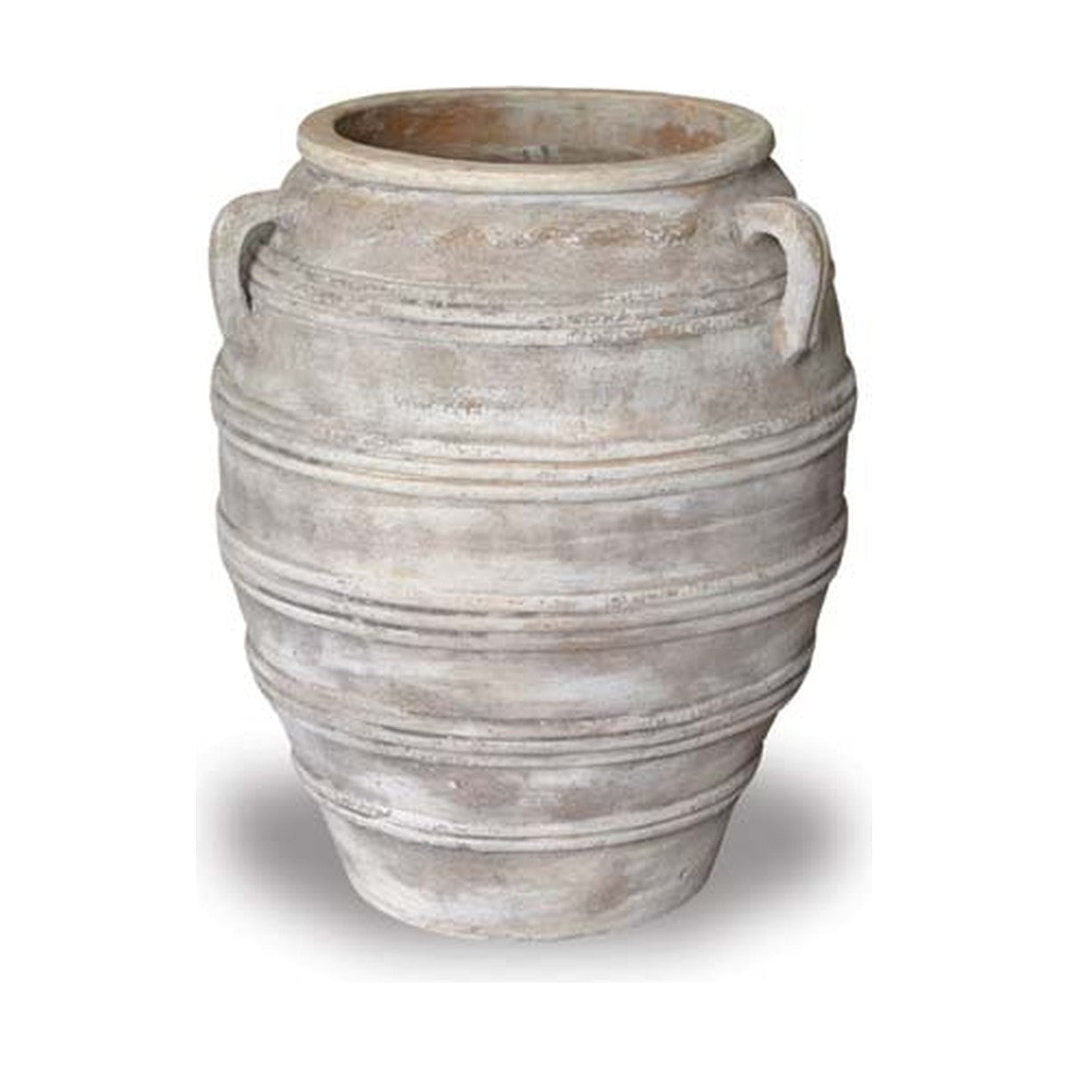 Anterra terra cotta round jar with banded ridges and handles by The Pottery Patch | Calimia Home