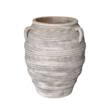 Anterra terra cotta round jar with banded ridges and handles by The Pottery Patch | Calimia Home