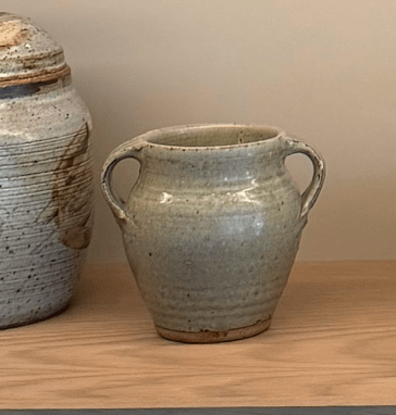 Antique Swedish pottery double handle vessel