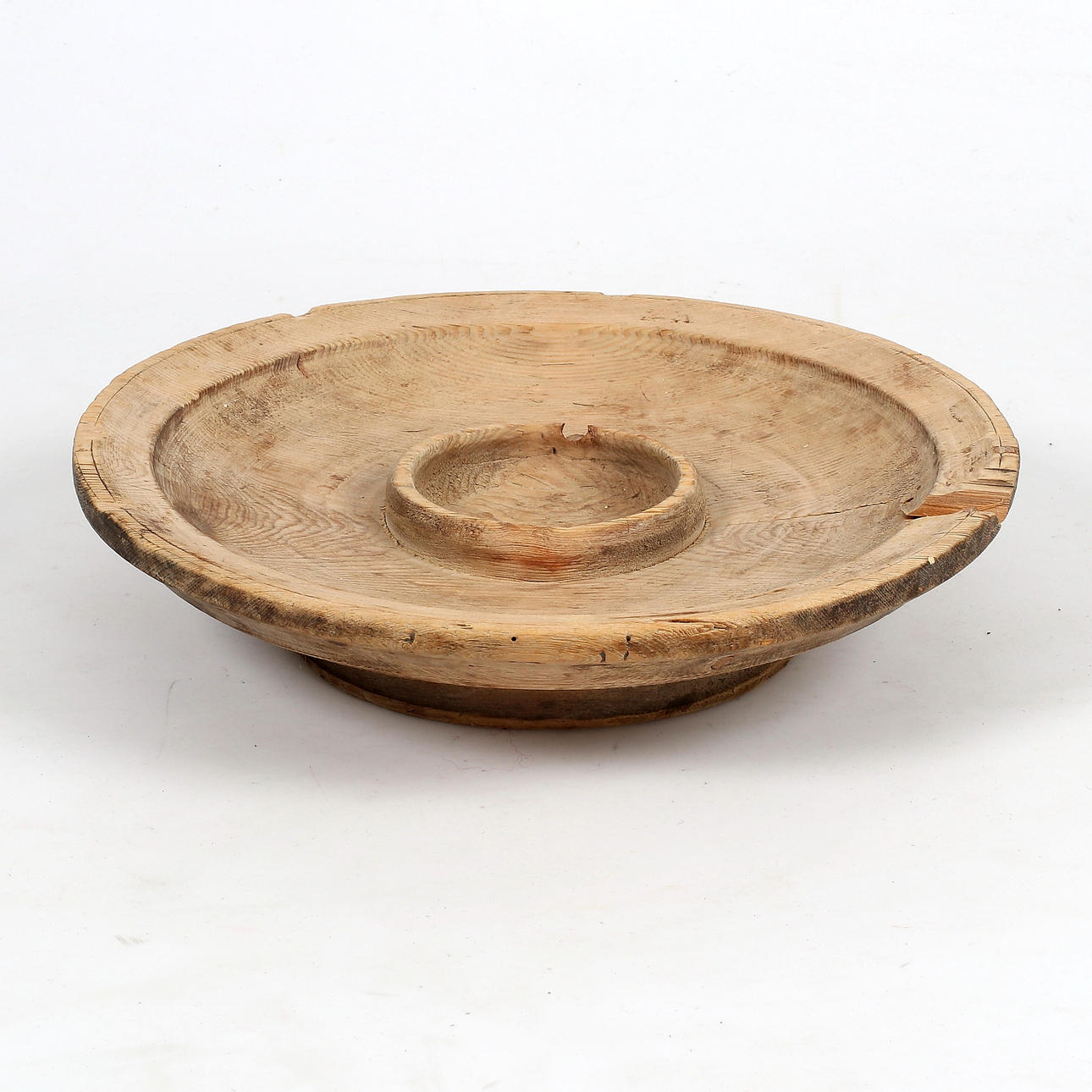 Antique wood serving platter — carved vintage tray