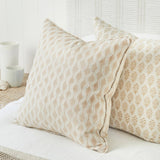 Walter G Aravelli Shell Pillow with beige scalloped block-print pattern, piped edges, and feather insert.