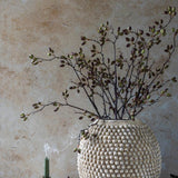 Tall Artificial Barberry arrangement by Abigail Ahern in a studded ceramic vase, styled with a candle