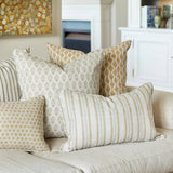 Walter G Ashfa Elm decorative pillow with piped edges and feather insert on a neutral sofa