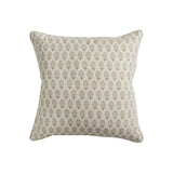Walter G Ashfa Elm square throw pillow with a beige and brown floral block print and piped edge detail.